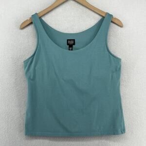 EILEEN FISHER Tank Top PL Stretch Cotton Jersey Scoop Neck Shelf Bra Blue USA